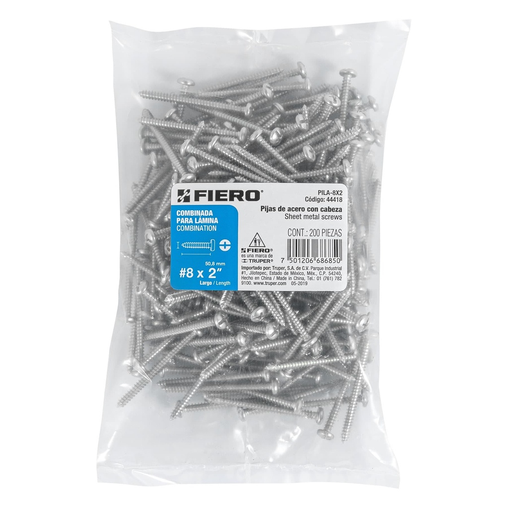 VIS SHEET METAL SCREWS #8X2" B X/200 44418