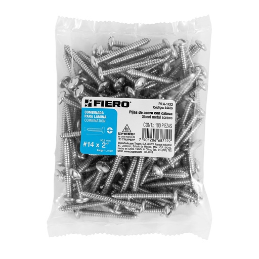 [7501206687192] VIS SHEET METAL SCREWS #14X2" BX/100 44436