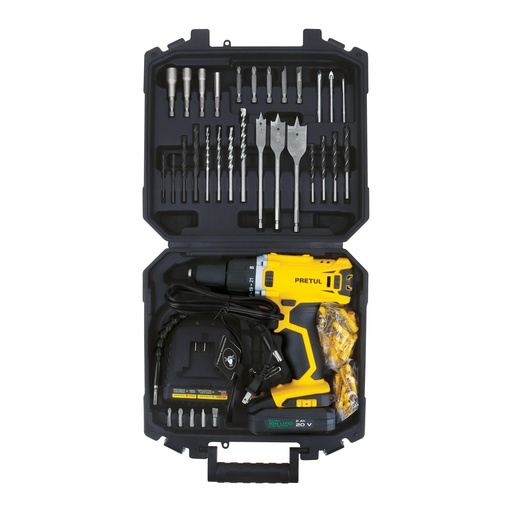 [7506240625865] DRILL 1/2 20V + KIT 33PCS PRETUL 29001