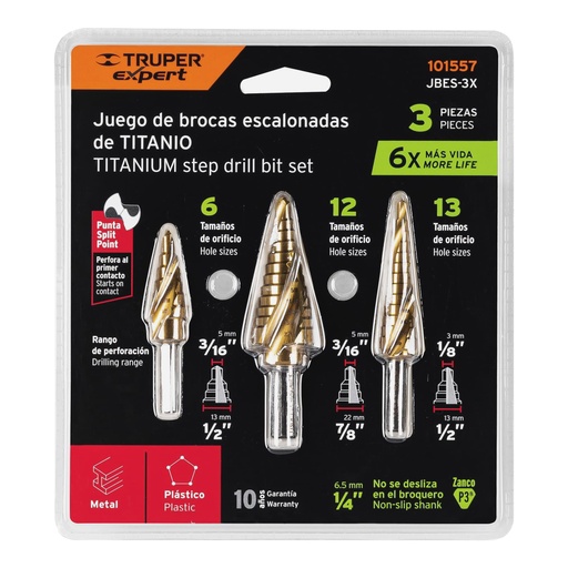 [7506240685432] DRILL BIT SET 3PCS TITANIUM TRUPER 101557